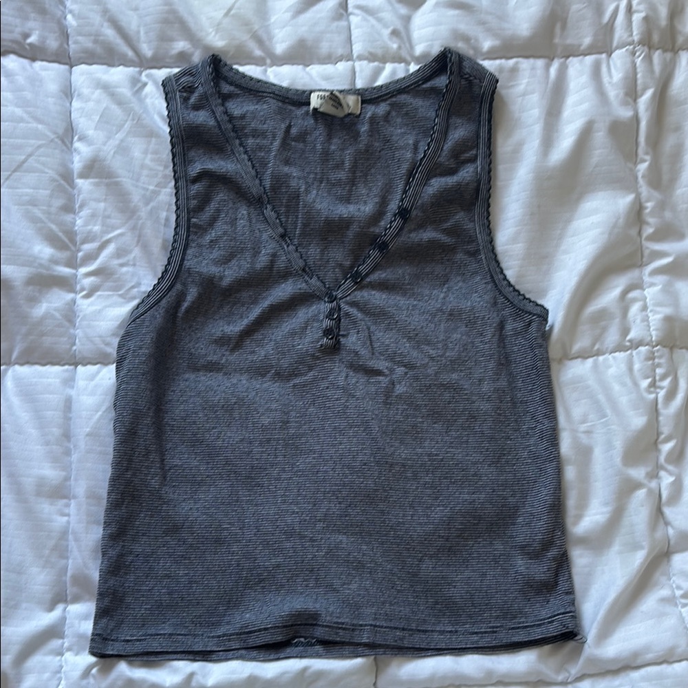 Forever 21 Navy Blue and Grey Fitted Ruched Tank Top